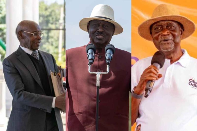Collage photo of SK Macharia, late Raila Odinga and Oburu Oginga.